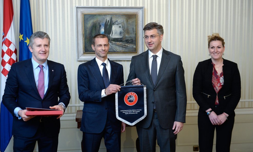 Premijer Andrej Plenković i predsjednik UEFA-e Aleksander Čeferin