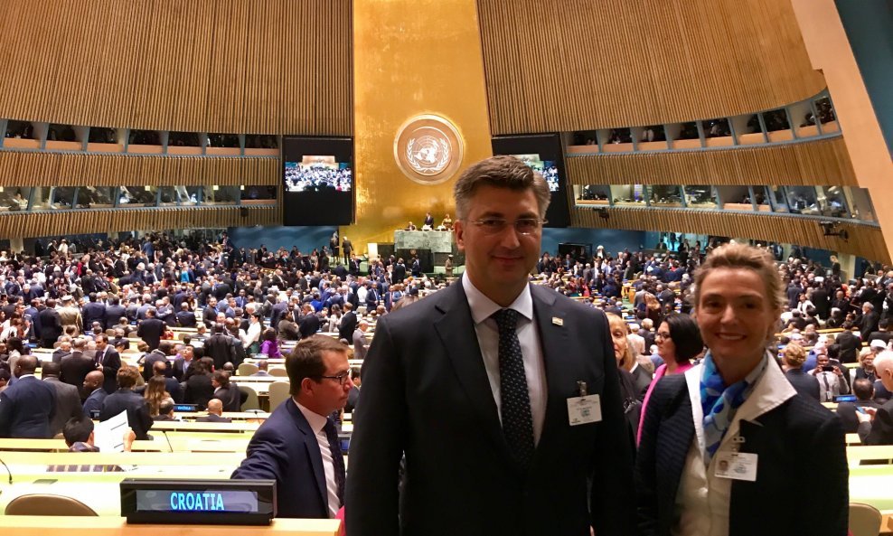 Andrej Plenković i Marija Pejčinović Burić u UN-u