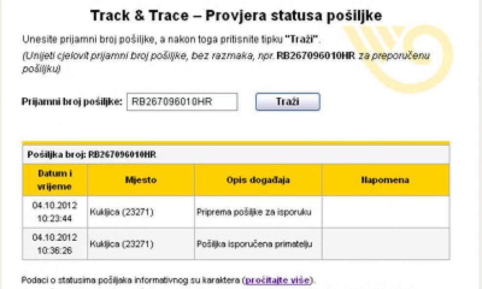 Hrvatska pošta aplikacija Track&Trace