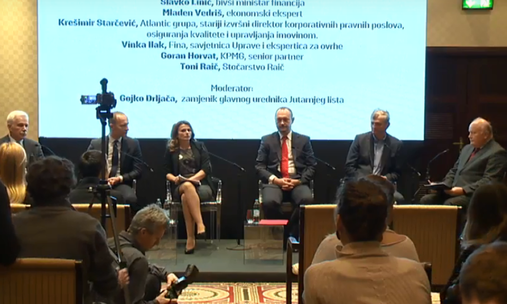 Mladen Vedriš, Goran Horvat, Vinka Ilak, Krešimir Starčević, Toni Raič i Slavko Linić na konferenciji Iskustva predstečajnih nagodbi - pouka za Agrokor