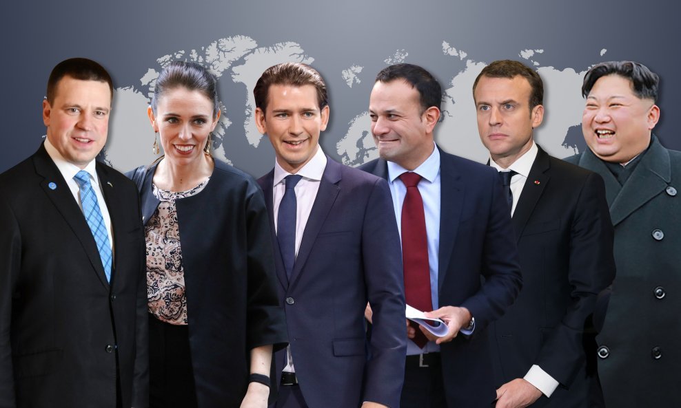 Jüri Ratas, Jacinda Ardern, Sebastian Kurz, Leo Varadkar, Emmanuel Macron i Kim Jong-un