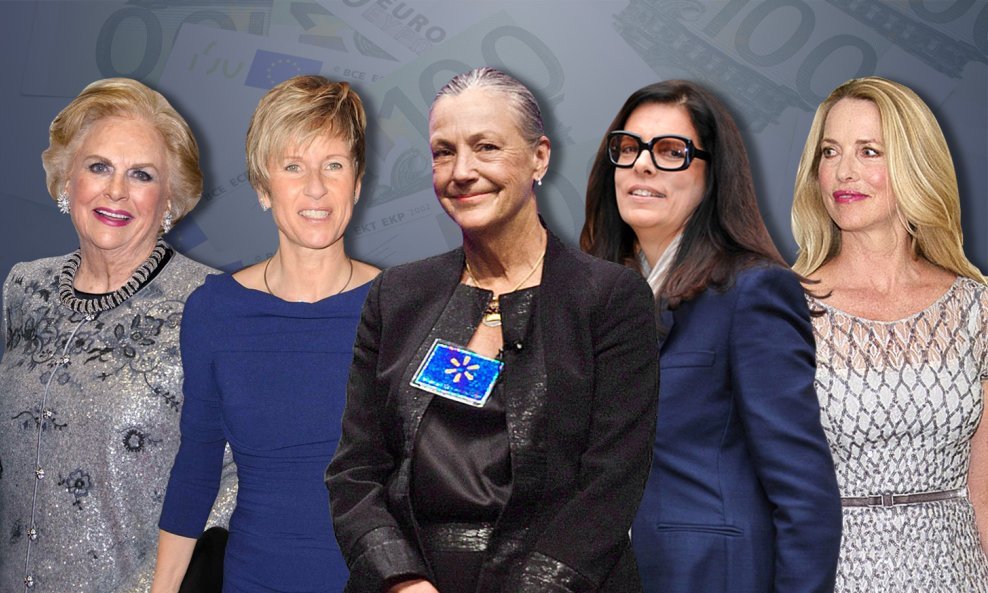 Jacqueline Mars, Susanne Klatten, Alice Walton, Françoise Bettencourt Meyers i Laurene Powell Jobs