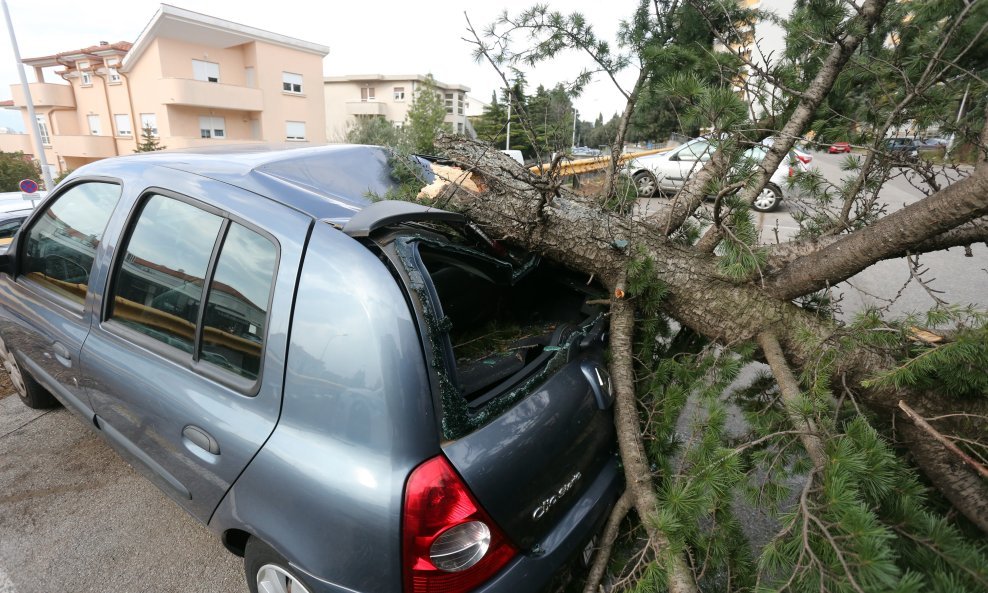 Orkanska bura rušila je stabla, motore, kontejnere i ograde. Sa zgrade Filozofskog fakulteta u Kampusu na Trsatu bura je otkinula dio fasade.