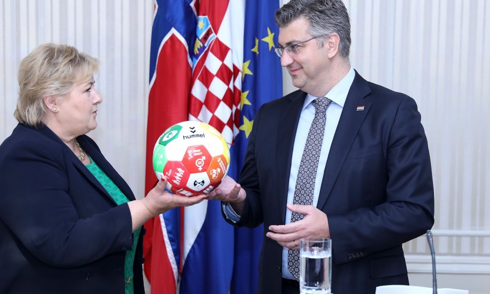 Norveška premijerka Erna Solberg i hrvatski predsjednik Vlade Andrej Plenković