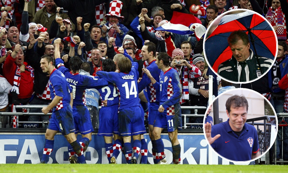 Slavlje Hrvatske na Wembleyju poslije gola Petrića, tadašnji izbornici McClaren i Bilić