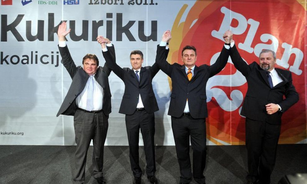 Šefovi stranaka u koaliciji Kukuriku slave pobjedu na izborima