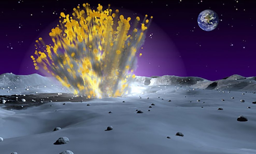Umjetnički prikaz udara meteroida o površinu Mjeseca