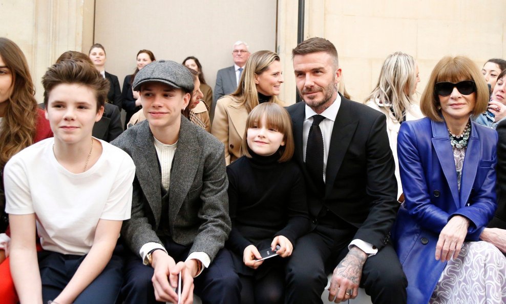 Cruz Beckham, Romeo Beckham, Harper Beckham, David Beckham i Anna Wintour