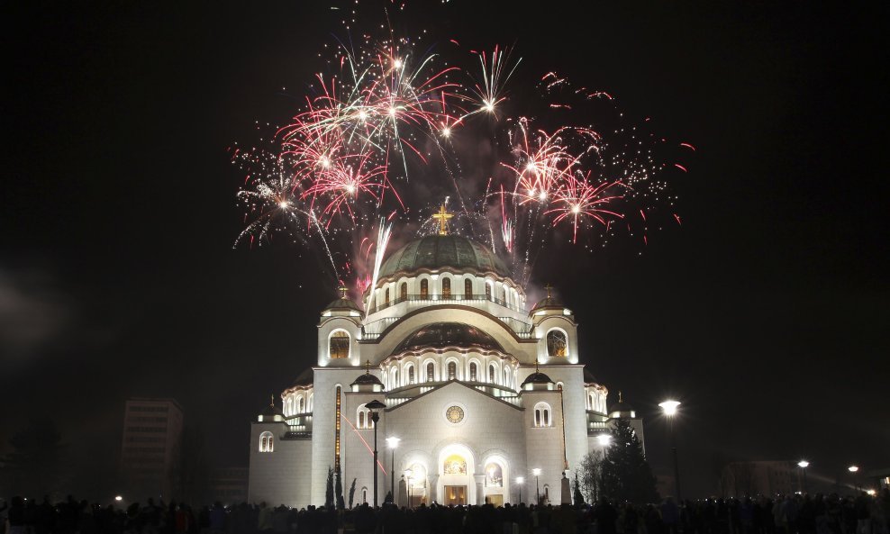 Srpska nova godina vatromet ispred Hrama Svetog Save