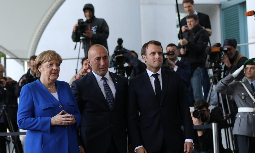 Angela Merkel, Ramush Haradinaj i Emmanuel Macron