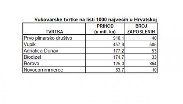 Najveće vukovarske tvrtke Fina