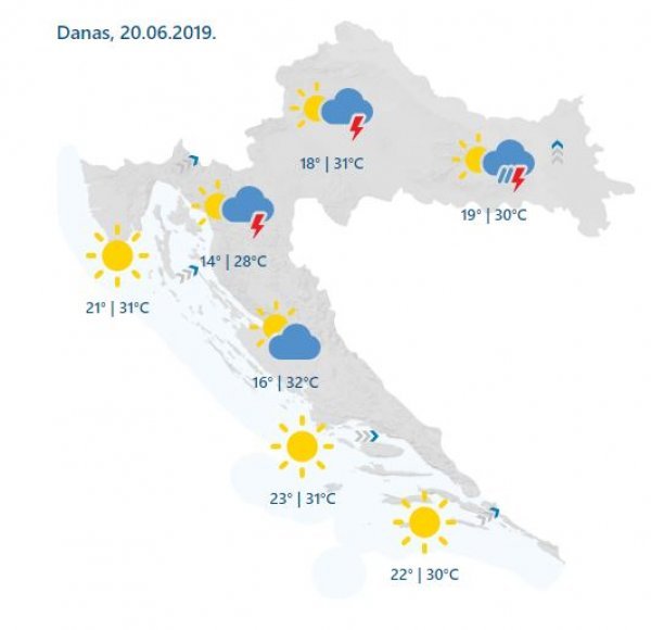 Vremenska prognoza za četvrtak, 20. lipnja