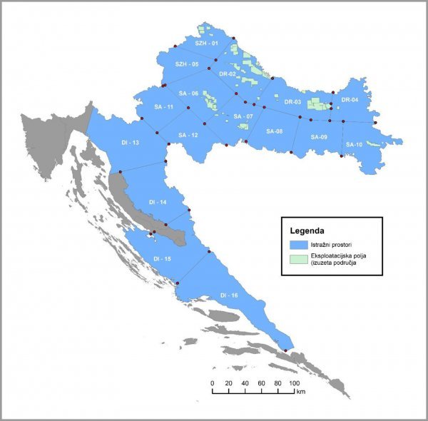 Plan istraživanja ugljikovodika u Hrvatskoj i karta istražnih prostora