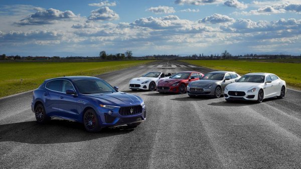 Trenutni Maseratijevi modeli: Levante, GranTurismo kabriolet, GranTurismo, Ghibli i Quattroporte (slijeva nadesno)