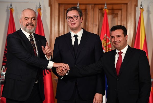 Konferencija za medije Vučića, Zaeva i Rame