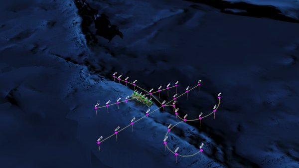 Slika prikazuje geometriju eksperimenta, odnosno konfiguraciju seizmometara na oceanskom dnu i na otoku