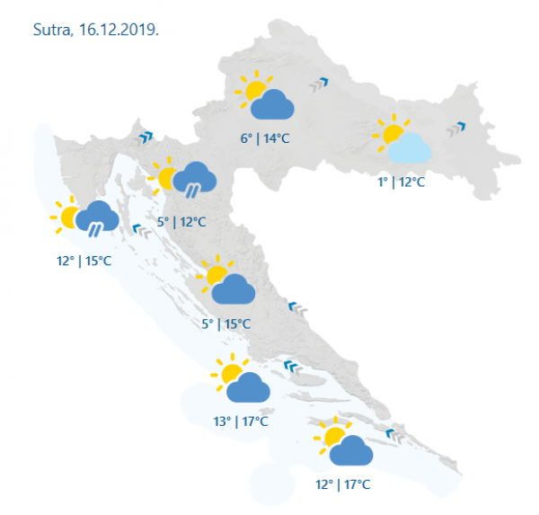 Vremenska prognoza za Hrvatsku za 16. prosinca 2019.