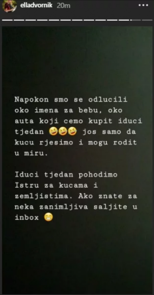 Objava Elle Dvornik na Instagramu