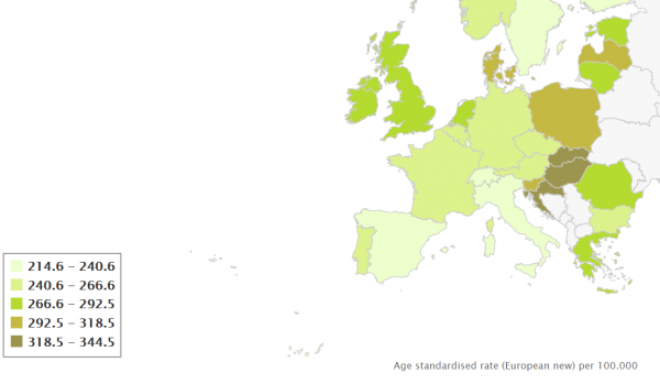 Mortalitet od karcinoma u Europskoj uniji, 2018. godina