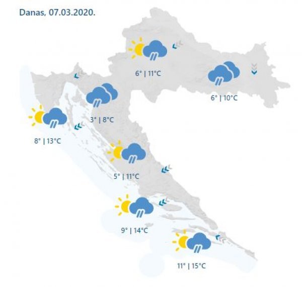 Vremenska prognoza za subotu, 7. ožujka