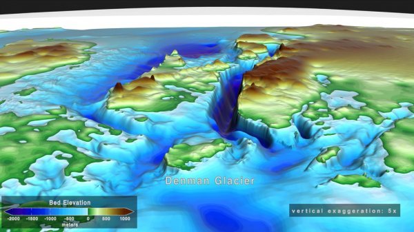 Denmanovo korito, obojano tamnoplavom bojom, ponire 3500 metara ispod razine mora i moglo bi postati grobnica za umirući ledenjak