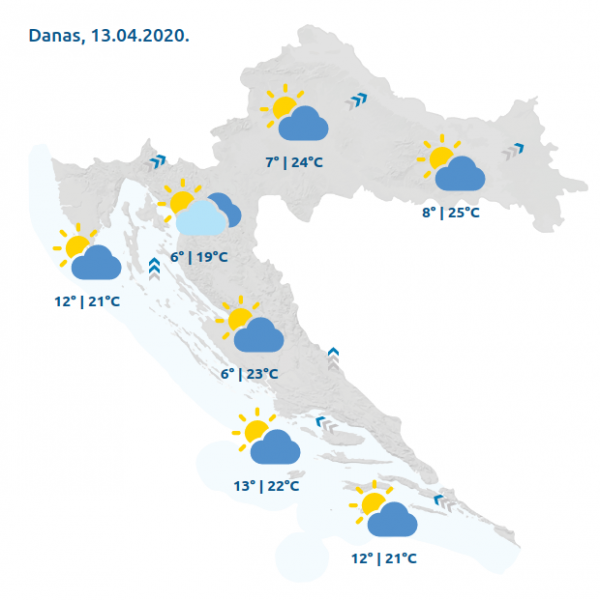 Vremenska prognoza za ponedjeljak, 13. travnja 2020.