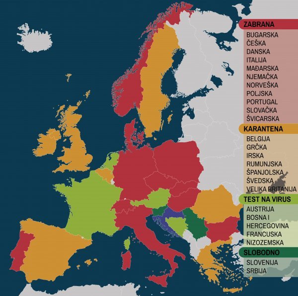 Trenutne mjere za turistički ulazak u pojedine europske zemlje