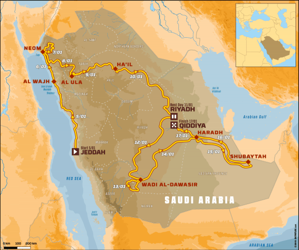 Ruta utrke Dakar 2020 u Saudijskoj Arabiji