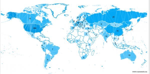 Na karti koju objavljuje Nanosats.eu prikazane su sve zemlje svijeta koje imaju svoje satelite. Hrvatske nema na tom popisu