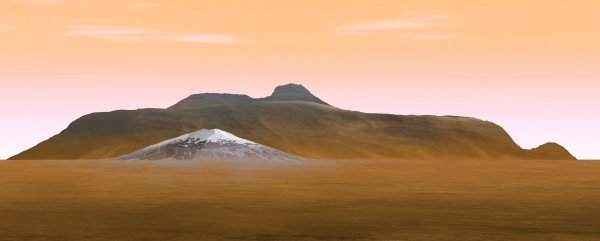Ilustracija koja uspoređuje veličinu Mount Everesta (u prvom planu) i Olympus Monsa na Marsu (u pozadini)
