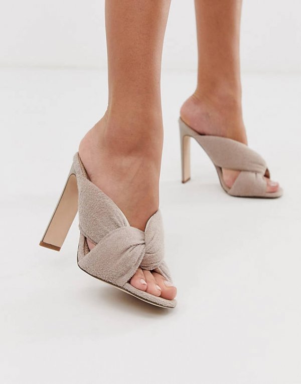 Asos Design Herring padded heeled sandals in beige