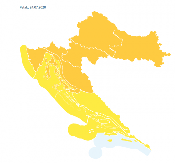 Za petak je oglašen narančasti meteoalarm za veći dio Hrvatske