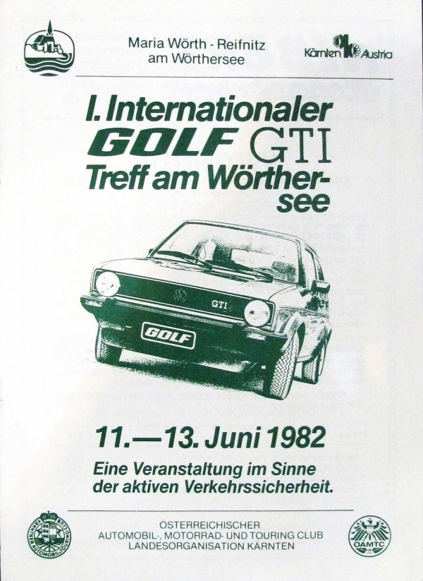 Plakat za '1. Međunarodne susrete Golf GTI na Wörtherseeu 1982.'