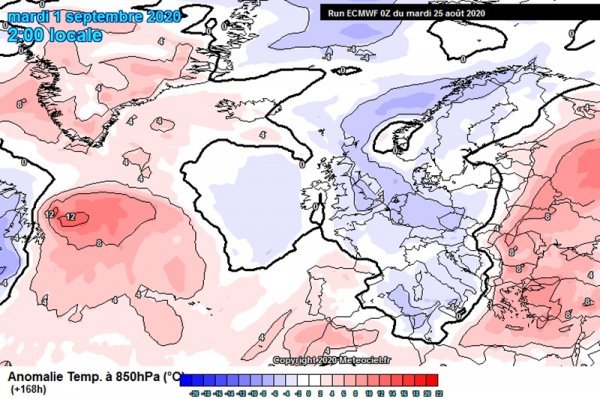 Temperaturne anomalije u Europi prvog dana rujna, izvor: ECMWF/Meteociel