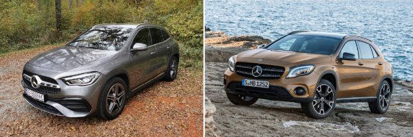 Mercedes-Benz GLA: dvije generacije - lijevo 2. generacija, desno prva