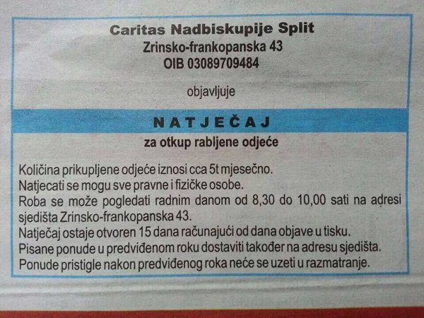 Natječaj Caritasa Nadbiskupije Split Facebook