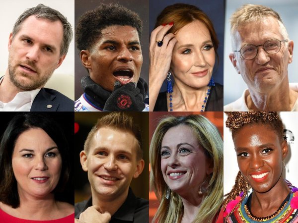 Zdenek Hrib, Marcus Rashford, JK Rowling, Anders Tegnell, Annalena Baerbock, Max Schrems, Giorgia Meloni, Rokhaya Diallo