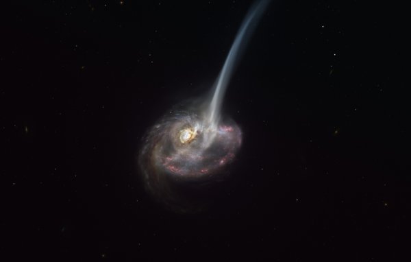 Galaksija ID2299 s 'plimnim repom' iz kojeg curi hladni plin
