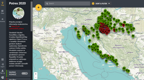 Javna, svima dostupna interaktivna karta Potres2020, na kojoj su radili stručnjaci s Geodetskog fakulteta