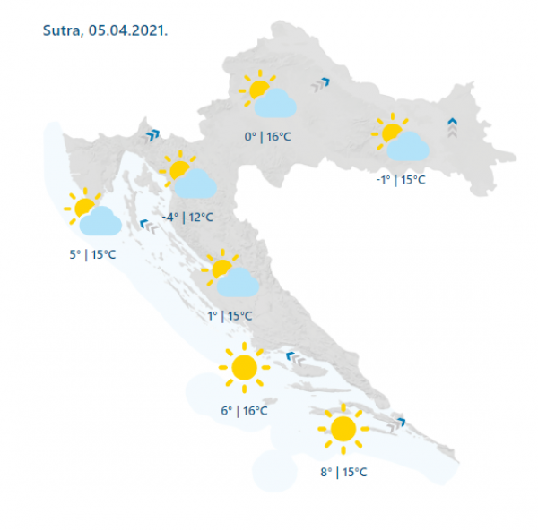 Vremenska prognoza za ponedjeljak, 5. travnja