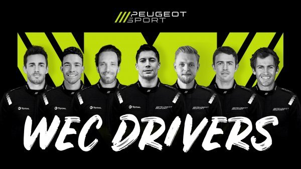 Peugeot 9X8 Hypercar i njegovi WEC vozači (Paul DI RESTA, Loïc DUVAL, Mikkel JENSEN, Kevin MAGNUSSEN, Gustavo MENEZES, James ROSSITER, Jean-Eric VERGNE)
