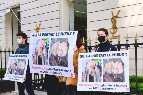 Prosvjed PETA-e ispred dućana YSL-a u Parizu