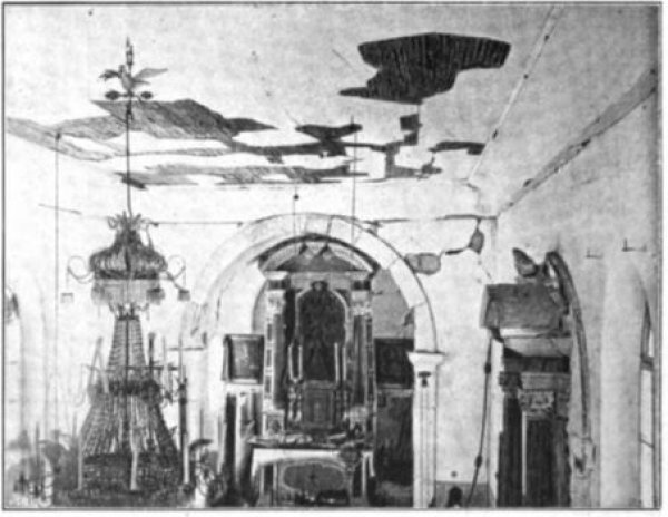 Unutrašnjost crkve u Turjacima nakon potresa (Faidiga, 1903.)
