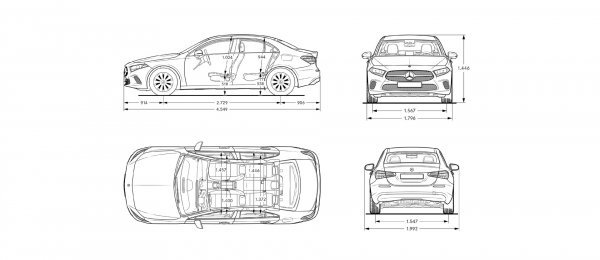 Mercedes-Benz limuzina A 250 e - dimenzije