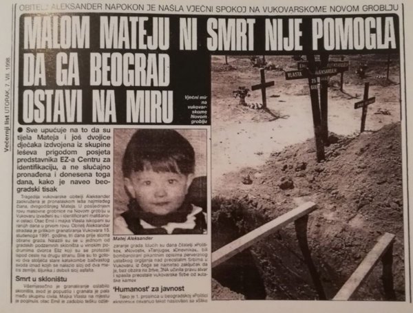 Večernji list iz 1998., ustupio Borna Marinić iz knjige 'Mama, ne vidim nebo' Ani Galović