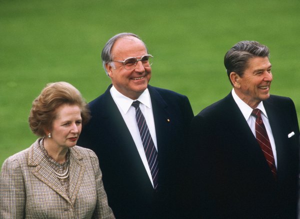 Margaret Thatcher, Helmut Kohl i Ronald Reagan