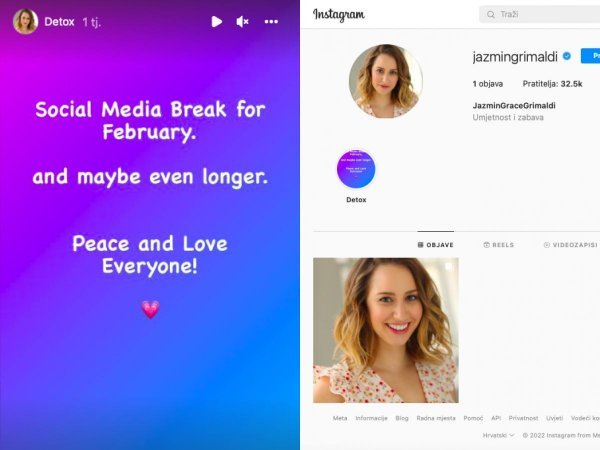 Instagram profil i objava Jazmin Grace Grimaldi