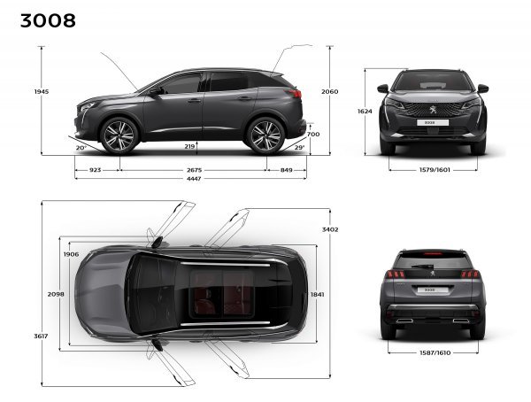 Peugeot 3008 Hybrid 225 e-EAT8: dimenzije