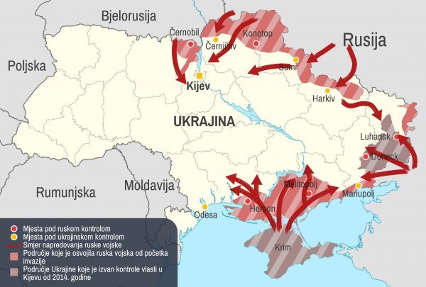 Karta ratnih djelovanja u Ukrajini u posljednja 24 sata