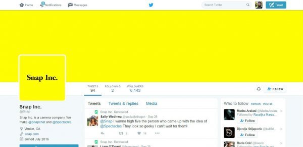 Snap Inc na Twitteru Screenshot/Miroslav Wranka